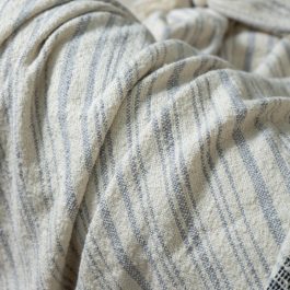 Handwoven Beige & Blue Striped Cotton Throw – 50″ x 56″